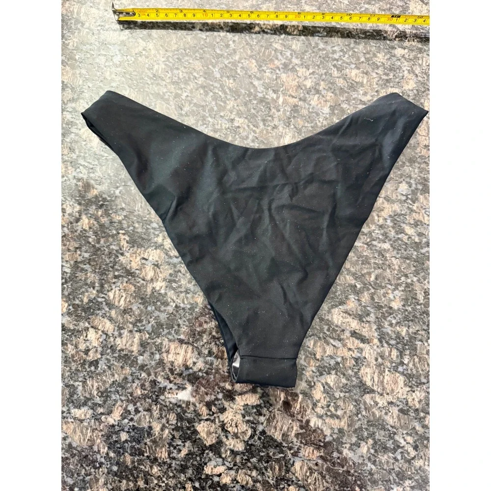 Oceanus Black‎ Beaded High Cut Bikini Bottoms V-Front Swimwear Made in London L